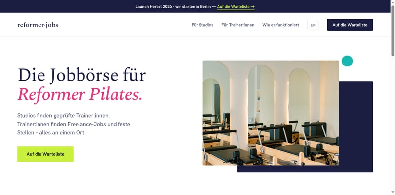 reformer·jobs Startseite mit Hero und Reformer-Foto