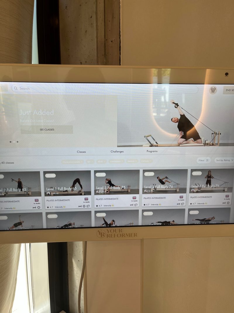 Your Reformer Video-Bibliothek mit Filtern und Kursauswahl